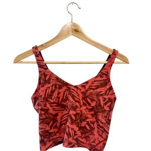 Lululemon Red Leaf Print Longline Sports Bra Crop Top Women’s 6 Medium